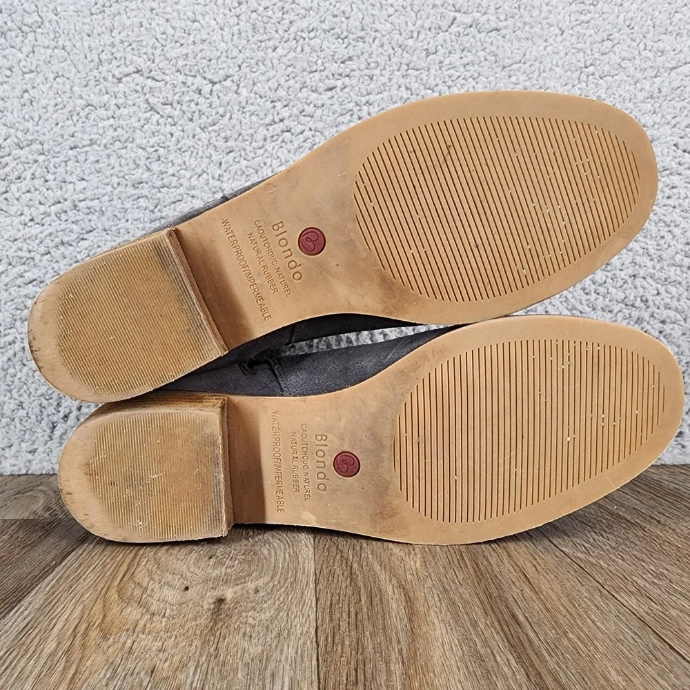 Blondo Waterproof‎ Suede Ankle Booties Side Zip Wooden Heel Women Size 9M Gray